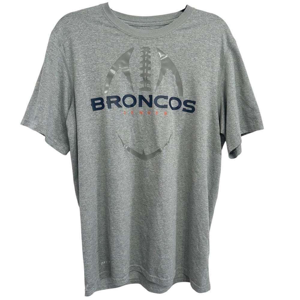 Nike Denver Broncos T Shirt Mens M Gray Dri-FIT NFL Team Apparel Graphic Tee